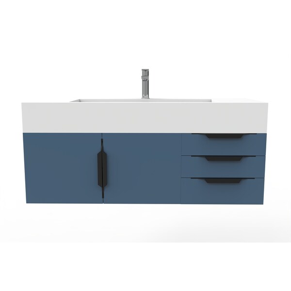 Castello Usa Nile 48" Wall Mounted Blue Vanity With White Top AndAnd